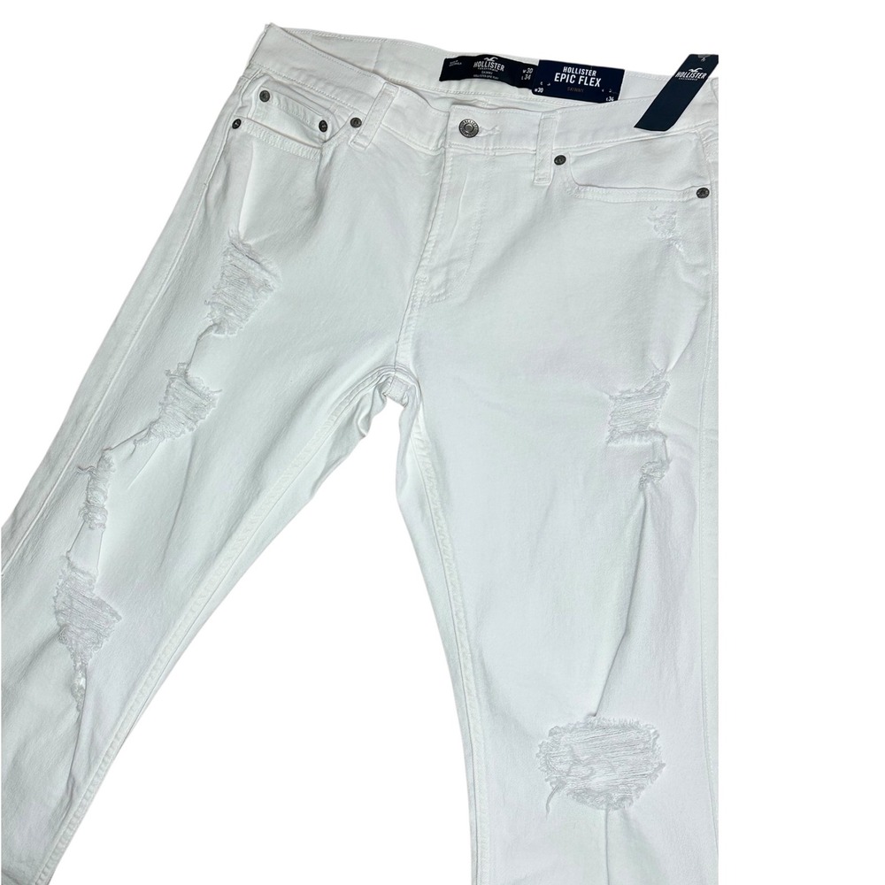 Hollister Epic Flex Skinny Jeans Women 30x34 White NWT Distressed Y2K Hipster